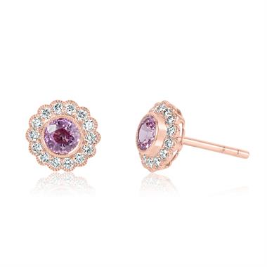 18ct Rose Gold Pink Sapphire and Diamond Cluster Stud Earrings thumbnail