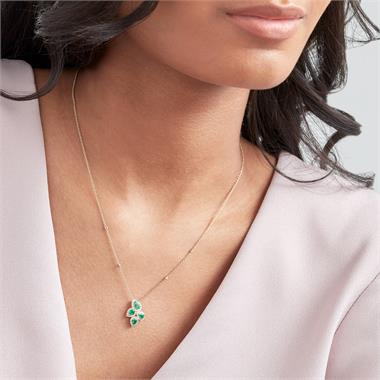 Oriana 18ct Yellow Gold Petal Cluster Emerald and Diamond Necklace thumbnail