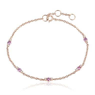 18ct Rose Gold Pink Sapphire And Diamond Station Bracelet thumbnail 