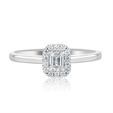 Platinum Emerald Cut Diamond Halo Engagement Ring 0.38ct thumbnail