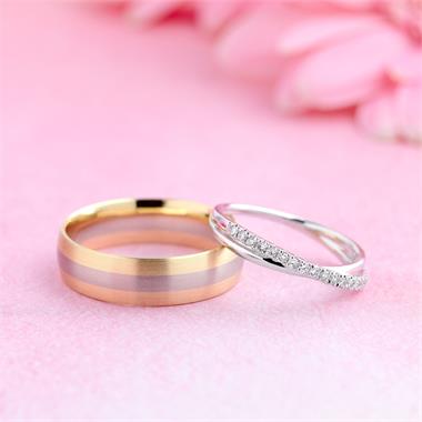 18ct Yellow, White and Rose Gold Brushed Court Wedding Band thumbnail