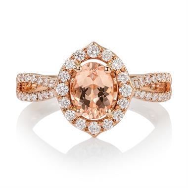 18ct Rose Gold Split Shoulder Design Morganite and Diamond Cluster Dress Ring  thumbnail