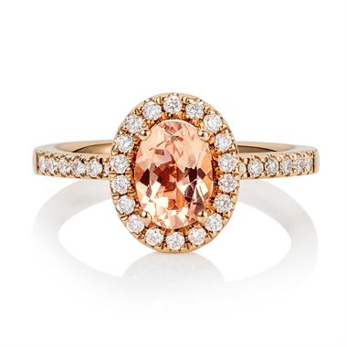 18ct Rose Gold Oval Morganite and Diamond Halo Dress Ring  thumbnail