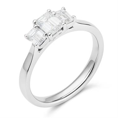 Platinum Emerald Cut Diamond Three Stone Engagement Ring 0.95ct thumbnail 