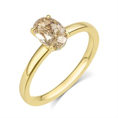 18ct Yellow Gold Oval Champagne Diamond Solitaire Engagement Ring thumbnail