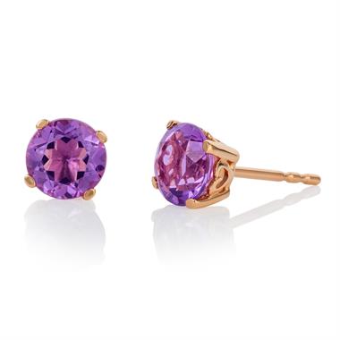 18ct Rose Gold Amethyst Solitaire Stud Earrings thumbnail 