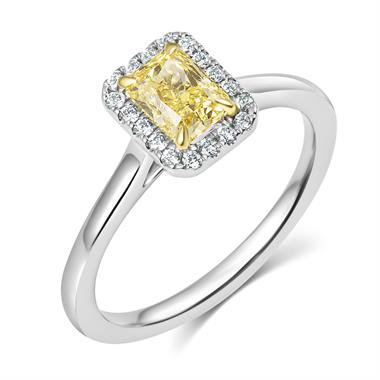 Platinum Radiant Cut Yellow Diamond Halo Engagement Ring 0.78ct thumbnail 