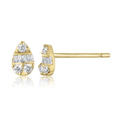18ct Yellow Gold Pear Shape Diamond Stud Earrings 0.12ct thumbnail