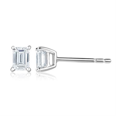18ct White Gold Emerald Cut Diamond Solitaire Earrings 0.60ct thumbnail