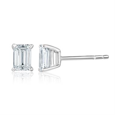 18ct White Gold Emerald Cut Diamond Solitaire Earrings 1.00ct thumbnail 