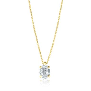 18ct Yellow Gold Oval Diamond Solitaire Necklace 0.50ct thumbnail 