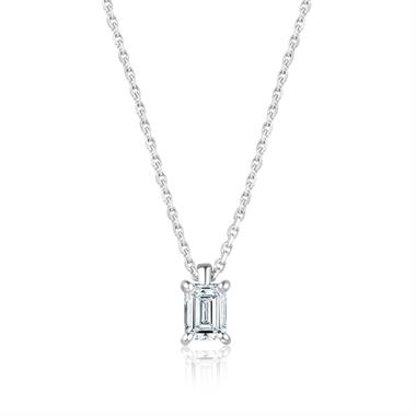 18ct White Gold Emerald Cut Diamond Solitaire Necklace 0.30ct thumbnail