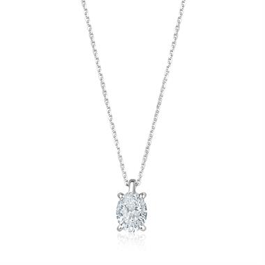 18ct White Gold Oval Diamond Solitaire Necklace 0.70ct thumbnail 