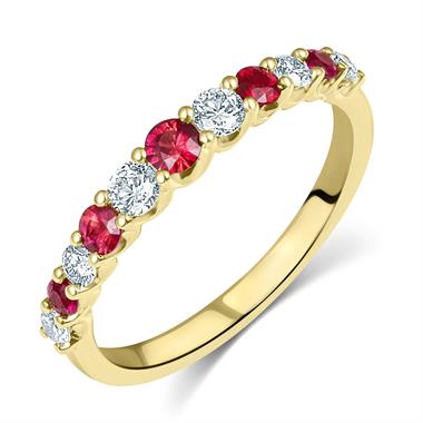 18ct Yellow Gold Ruby and Diamond Half Eternity Ring thumbnail