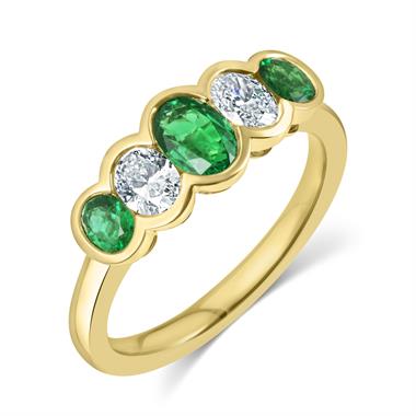 18ct Yellow Gold Five Stone Oval Emerald and Diamond Ring thumbnail