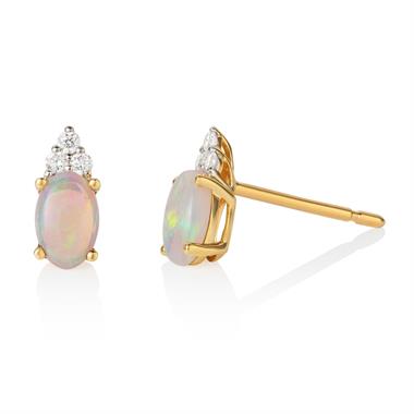 18ct Yellow Gold Opal and Diamond Stud Earrings thumbnail