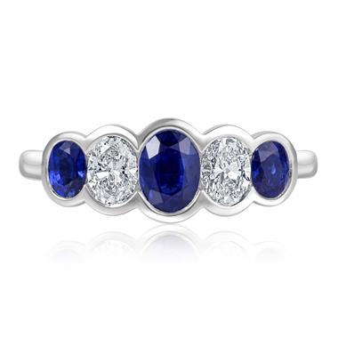 Platinum Five Stone Oval Sapphire and Diamond Ring thumbnail