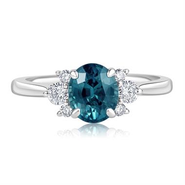 Platinum Oval Teal Sapphire and Diamond Engagement Ring thumbnail