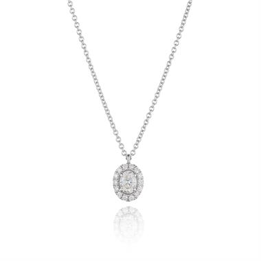 18ct White Gold Oval Diamond Halo Necklace 0.44ct thumbnail 