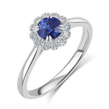 Platinum Vintage Inspired Round Sapphire Halo Ring   thumbnail