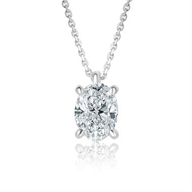 18ct White Gold Oval Diamond Solitaire Necklace 1.00ct thumbnail 