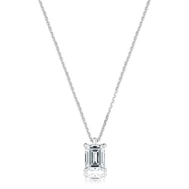 18ct White Gold Emerald-Cut Diamond Solitaire Necklace 1.00ct thumbnail
