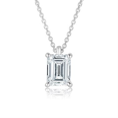 18ct White Gold Emerald-Cut Diamond Solitaire Necklace 1.00ct thumbnail