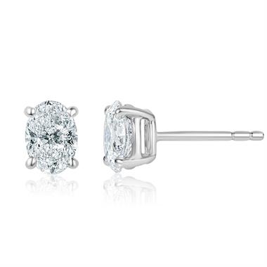 18ct White Gold Oval Cut Diamond Solitaire Earrings 1.40ct thumbnail