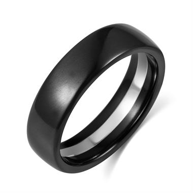 Black Zirconium and Platinum Plain Wedding Ring 6mm thumbnail 