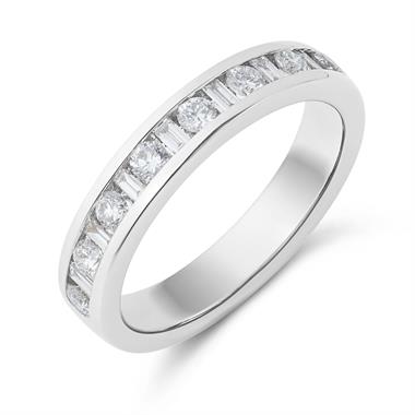 Platinum Alternating Baguette Cut Diamond Half Eternity Ring 0.50ct thumbnail 