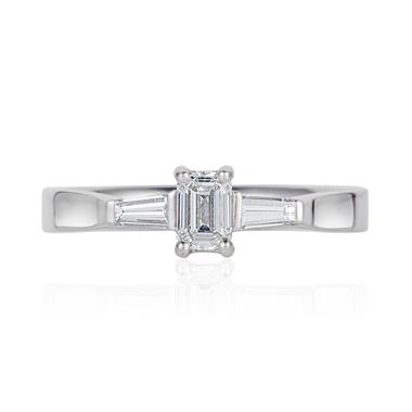 Platinum Emerald Cut and Baguette Cut Diamond Three Stone Engagement Ring 0.51ct thumbnail