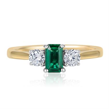 18ct Yellow Gold Emerald and Diamond Three Stone Engagement Ring thumbnail