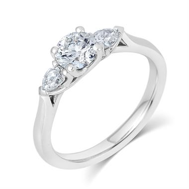 Platinum Round and Pear Shape Diamond Three Stone Engagement Ring 0.96ct thumbnail 