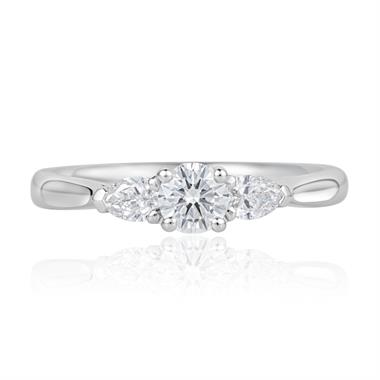 Platinum Round and Pear Shape Diamond Three Stone Engagement Ring 0.62ct thumbnail