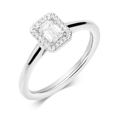 Platinum Emerald Cut Diamond Halo Engagement Ring 0.40ct thumbnail 