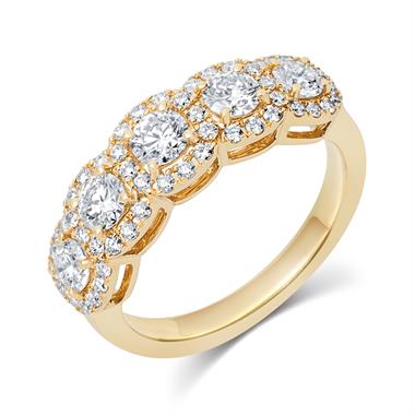 18ct Yellow Gold Five Stone Halo Detail Diamond Dress Ring 1.20ct thumbnail 