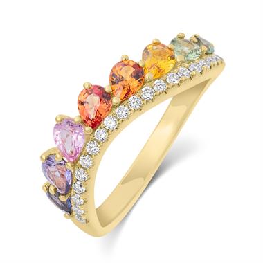Samba 18ct Yellow Gold Rainbow Sapphire Wavy Ring thumbnail