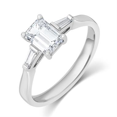 Platinum Emerald Cut and Baguette Cut Diamond Three Stone Engagement Ring 1.22ct thumbnail 