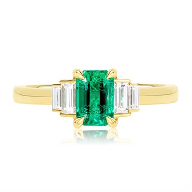 18ct Yellow Gold Emerald and Diamond Five Stone Ring thumbnail