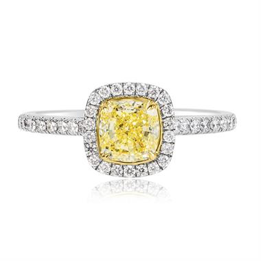 Platinum Fancy Intense Yellow Cushion Diamond Halo Engagement Ring thumbnail