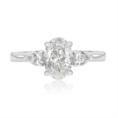 Platinum Three Stone Oval Diamond Engagement Ring 1.40ct thumbnail