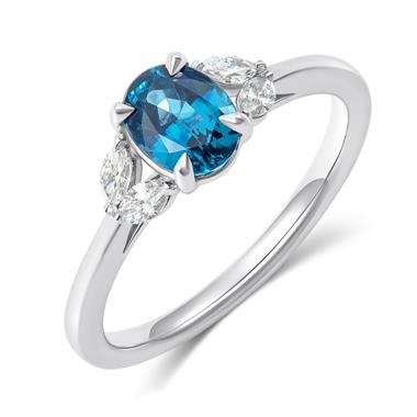 Platinum Teal Sapphire and Diamond Engagement Ring 1.00ct thumbnail