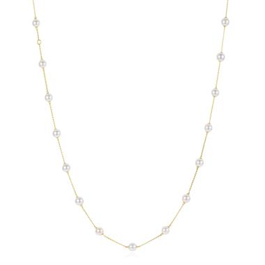 18ct Yellow Gold Pearl Station Necklace  thumbnail