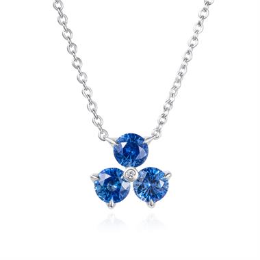 18ct White Gold Sapphire and Diamond Flower Cluster Necklace thumbnail