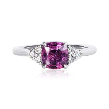 Platinum Cushion Cut Berry Sapphire and Diamond Engagement Ring thumbnail