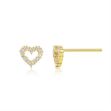 18ct Yellow Gold Open Heart Diamond Stud Earrings 0.21ct thumbnail