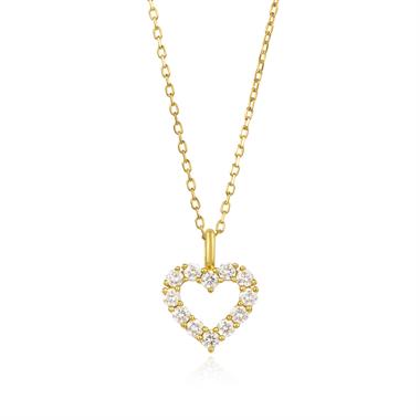 18ct Yellow Gold Open Heart Design Diamond Necklace 0.16ct thumbnail