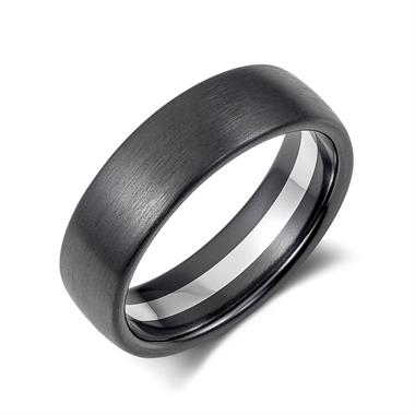 Black Zirconium and Platinum Plain Wedding Ring 7mm thumbnail