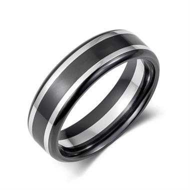 Black Zirconium and Platinum Lined Wedding Ring 7mm thumbnail