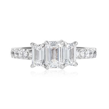Platinum Emerald Cut Diamond Three Stone Engagement Ring 2.34ct thumbnail
